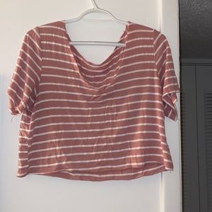 Pink & White Stripped Deep V-Neck - M
